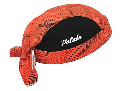 Orange Bandana Hat with Black Striped Pattern Interior Black Fabric Featuring Volela Logo 3d model