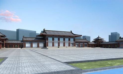 New Chinese Ancient Building Center Park Activity Center 3d model