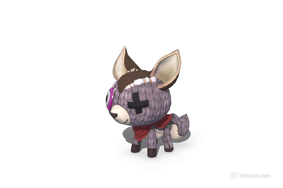 Cartoon Style Game Movie Character With Stitched Purple Body Cross Patched Eyes And Red Scarf 3d model 