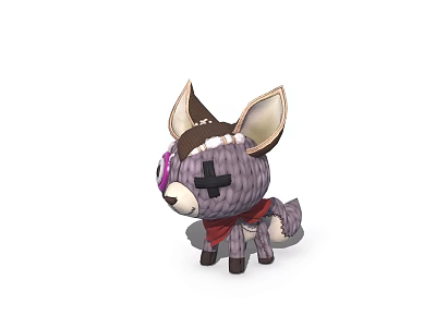 Cartoon Style Game Movie Character With Stitched Purple Body Cross Patched Eyes And Red Scarf 3d model