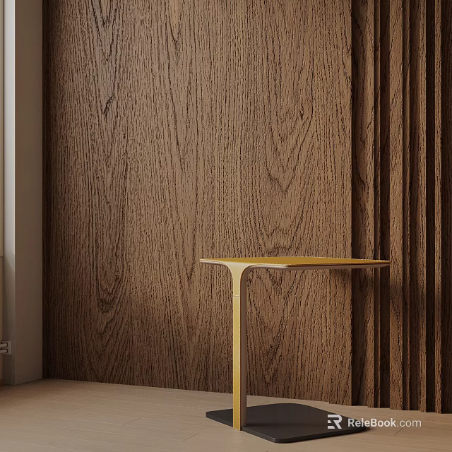 Modern Minimalist Side Table With Sleek Metal Frame Against Wooden Wall Background 3d model 