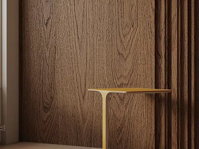 Modern Minimalist Side Table With Sleek Metal Frame Against Wooden Wall Background 3d model