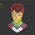 Male 3D Character Head Model With Short Hair Serious Expression And Pink White Top