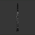 Black Clarinet As Household Item Standing Upright On Grey Background With Reflection