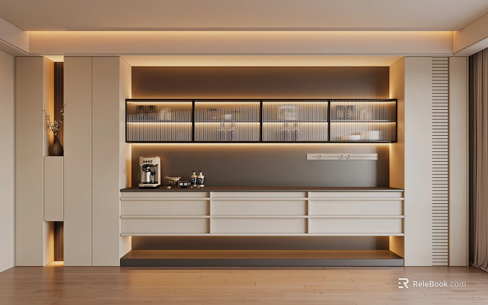 Modern Sideboard Design With Integrated Lighting And Spacious Storage Shelves Drawers 3d model