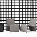 Table and Chair Set with Gray Chairs Square Cushions Black Side Table and Grid Background