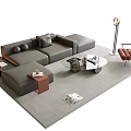 Modern Gray Sofa and Coffee Table Set with Side Table and Floor Lamp 3d model