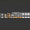 3D Architectural Building Complex Model with Grey Roof Windows and Orange Base Entrance