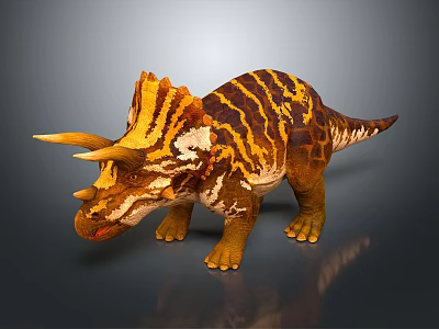 Realistic Triceratops Dinosaur Model With Brown Orange Stripes And Horns 3d model