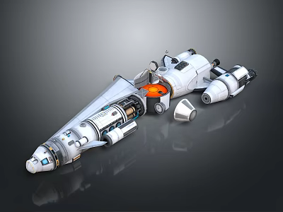 Sci Fi Spaceship 3D Model With White Body Orange Components And Mechanical Design 3d model
