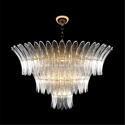 Elegant Modern Crystal Chandelier With Feather Shaped Glass Design And Illuminated Light 3d model