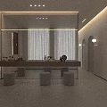 Modern Minimalist Wall Mounted Dressing Table With Oversized Full Length Mirror And Comfortable Round Stools