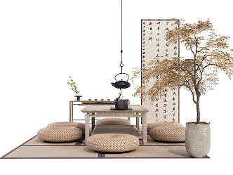 New Chinese Zen Tea Table and Chair Combination 3d model