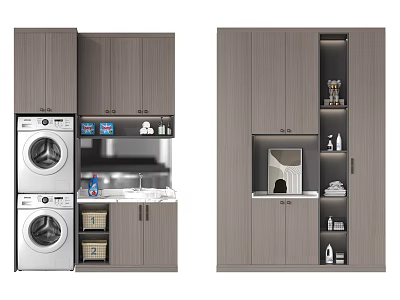 Modern Bathroom Cabinetry With Washing Machine Sink Shelves And Storage Space 3d model