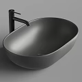 Modern Cream Colored Oval Countertop Wash Basin With Black Faucet Design