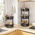 Black Multilayer Rotating Kitchen Corner Storage Rack With Spices Bottles And Organizer 3d model