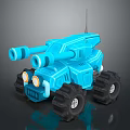 Blue Military Vehicle Toy Model With Dual Cannons Large Tires Headlights And Antenna