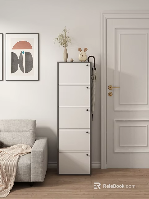 Modern White Shoe Rack With Multiple Drawers In Living Room Entryway 3d model 