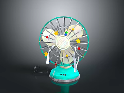 Colorful Turquoise Toy Ferris Wheel With Star Decorations And Blue Base 3d model