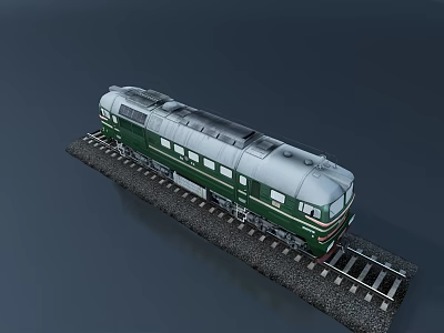 Green And Silver Classic Train On Railway Tracks With Detailed Exterior 3d model