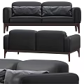 Modern Black Two-Seater Sofa With Wooden Legs And Multiple Angles View 3d model