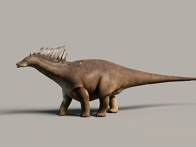 Realistic Reptile Dinosaur Model Featuring Long Neck Spiked Back And Brown Skin 3d model