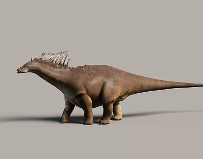Realistic Reptile Dinosaur Model Featuring Long Neck Spiked Back And Brown Skin 3d model