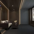 Elegant Home Theater Interior Design With Wooden Walls Recessed Lighting And Large Screen