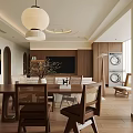 Middle-ancient style-log sofa dining table and chair in Jike restaurant 3d model