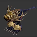 Fantasy Creature With Golden Rocky Head Spiked Tentacles Blue Body And Clawed Feet