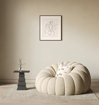 Cream Style Single Sofa Lazy Sofa Middle Lamb Velvet Sofa 3d model