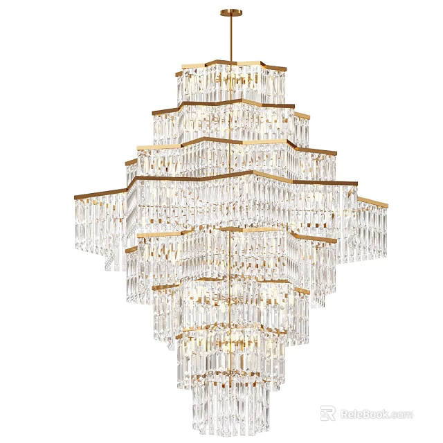 Multi tiered Crystal Chandelier with Gold Frame Modern Luxurious Design and Elegant Hanging Decor 3d model 