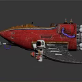 Red Steampunk Airship With Robot Figure And Retro Design Elements 3d model