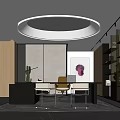 Modern Office Interior With Wooden Desk Leather Chair Glass Bookshelf And Abstract Painting