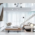 Modern Duplex Living Room With Staircase Light Fixtures And Modern Furniture