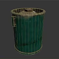 Green Striped Metal Trash Can for Durable Household Waste Management Use