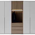 Modern White and Wood Wardrobe with Drawers Open Compartment and LED Lighting