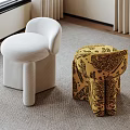 Modern Interior Design With White Stool And Yellow Patterned Stool 3d model