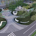 Modern Urban Landscape Garden With Curved Paths Green Lawns And Trees