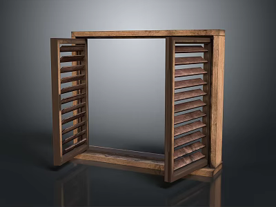 Wooden Decorative Frame Furniture With Louvered Panels For Modern Home Interior 3d model