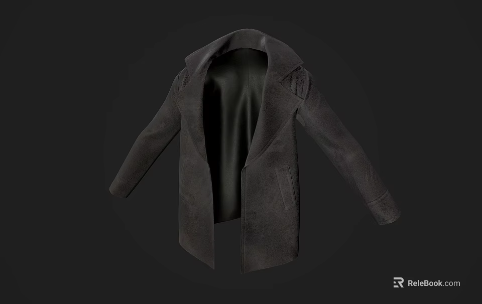 Stylish Black Long Lapel Leather Coat Modern Fashion Outerwear Design 3d model 