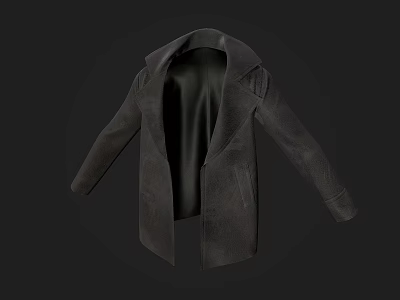 Stylish Black Long Lapel Leather Coat Modern Fashion Outerwear Design 3d model