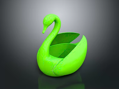 Vibrant Green Swan Shaped Decorative Container With Smooth Glossy Surface 3d model