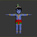 Blue Skinned Divine Character Wearing Red Green Dhoti With Decorative Headpiece And Outstretched Arms