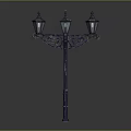 Vintage Style Outdoor Furniture Street Lamp With Four Decorative Metal Shades And Dark Carved Pole