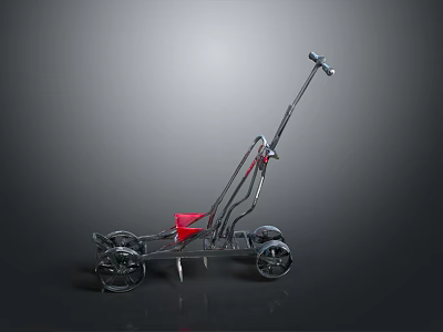 Modern Golf Push Cart With Red Seat And Four Wheels Design 3d model