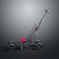 Modern Golf Push Cart With Red Seat And Four Wheels Design
