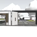 Modern Architectural Entrance Gate With Trees And Water Reflection In Demonstration Area