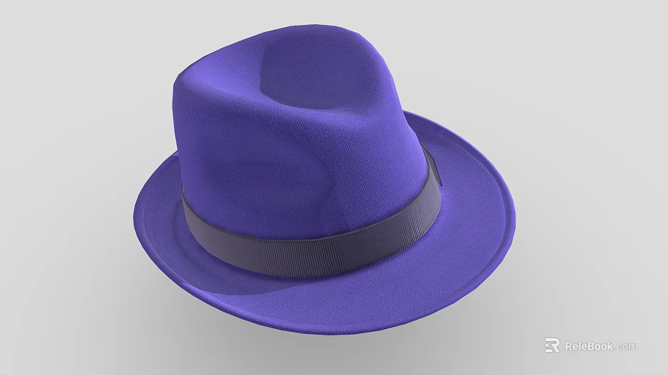 Stylish Purple Fedora Hat Featuring Black Ribbon Band For Fashionable Outfits 3d model 
