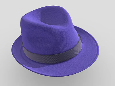 Stylish Purple Fedora Hat Featuring Black Ribbon Band For Fashionable Outfits 3d model